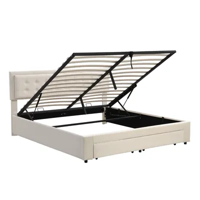 Produktbild von Polsterbett 160x200 cm, Doppelbett mit Lattenrost und Schublade, Kopfteil höhenverstellbar, Samtbezug