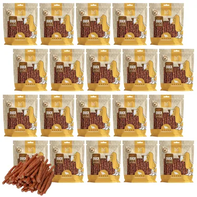 Produktbild von Mersjo Enten Kabanossi weich 10kg Hundesnack 83% Fleisch glutenfrei Trainingssnack Leckerli mit Reis Premium 20x500g schonend getrocknet für Hunde