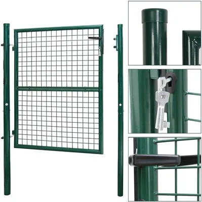 Productafbeelding van Stalen hekwerk voor de tuin, 125 x 100 cm, groen, verzinkt, met slot, deurklink en sleutel