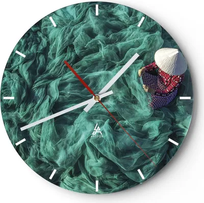Produktbild von Wanduhr - Rund - Glasuhr - Netzwerk Fischer Vietnam - 40x40cm - Schleichendes Uhrwerk - Lautlos - zum Aufhängen bereit - Dekoration Modern - Wanddekoration aus Glas - C3AR40x40-4309
