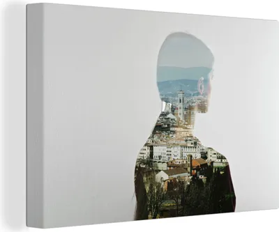 Produktbild von OneMillionCanvasses® - Leinwandbilder - 140x90 cm, Mehrfachbelichtung einer Frau und einer Stadt, Wandbilder Kunstdruck Wanddekoration