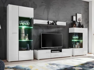 Produktbild von Wohnwand SOLIDO Anbauwand, TV-Lowboard, Vitrine, Wohnzimmer-Set, Modern Design
