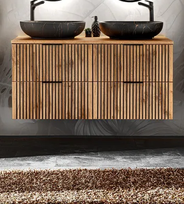 Produktbild von Design Badmöbel Set XILO 120 cm mit 2 Waschbecken LED Soft-Close verschiedene Kombinationen Waschtisch