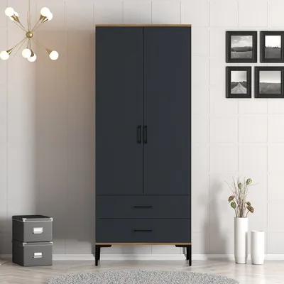 Produktbild von Skye Decor, Kumsal T - Walnut, Anthracite, Kleiderschrank, Nussbaum, 100 % MELAMINBESCHICHTETE SPANPLATTEN, 80 x 201,4 x 47,5 cm