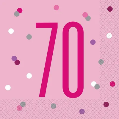 Produktbild von 16 Servietten rosa & silber Zahl 70