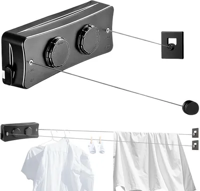 Immagine prodotto di Tenda da bucato retrattile per interni ed esterni, 2 x 5,1 metri, acciaio inossidabile, colore nero
