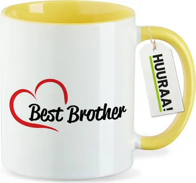 Produktbild von Huuraa Kaffeetasse Best Brother Heart 330ml Gelb Keramik Kaffeebecher Geschenkidee