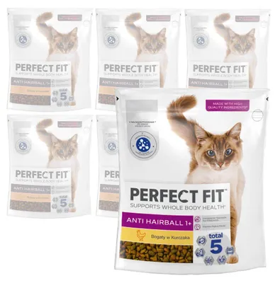 Zdjęcie produktu dla Perfect Fit Antihairball 1+ 6x750g Sucha Karma Pełnoporcjowa Dla Kota Bogata w Kurczaka