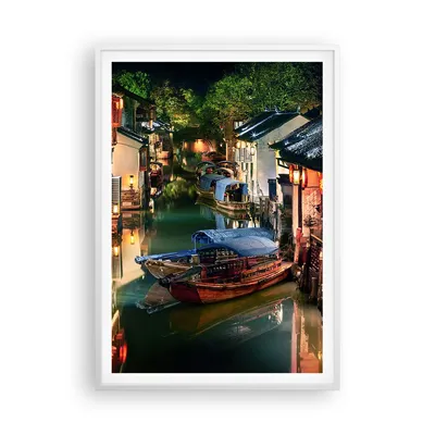 Produktbild von Gerahmtes Poster - Weißer Rahmen - Chinesisch Stadt Nacht - 70x100 cm - Wand Bild - Wanddeko - Wandbilder - Kunstposter - Wandposter - Bilderrahmen - Bilder - Kunstdruck - P2WPA70x100-4657