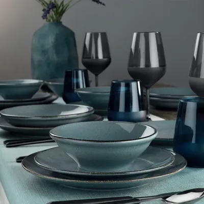 Produktbild von Hermia Concept, CXEO18Y2730P01, Essservices, Tafelservice (18 Teile), Blau, Porzellan, 25 x 25 x 3 cm