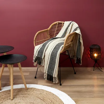 Image de Plaid - HOME DECO FACTORY - Berbère - À franges - Rayures - Beige et noir