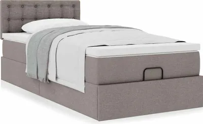 Produktbild von Hochwertig Ottoman-Bett mit Matratze Taupe 90x190 cm Stoff 3311591