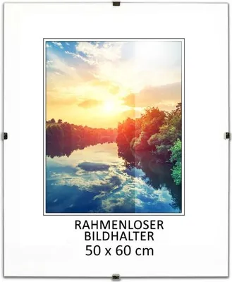 Produktbild von MG Design Rahmenloser Bilderrahmen, 50 x 60 cm - mit Clips, Acrylglas, HDF-Platte - zum vertikalen oder horizontalen Aufhängen/Aufstellen