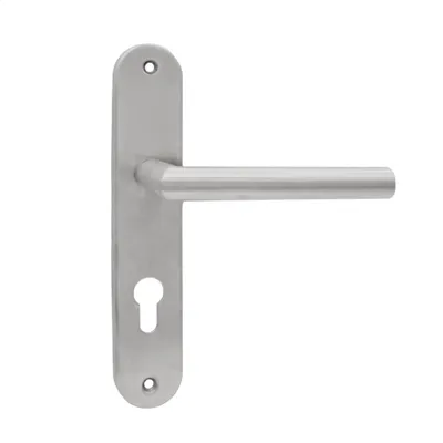 Produktbild von DOMINO Türgriff 72 Drückergarnitur PZ - Profilzylinder Set | Türklinke für Zimmertür, Bürotür, Kellertür & Innentür | L-Form | Türbeschläge aus Edelstahl | Silber Türdrückergarnitur| STELLA INX
