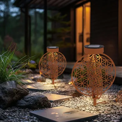 Produktbild von 2er Set LED Solarleuchte, Lebensblume, rostfarben, H 31 cm