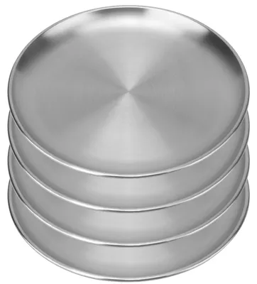 Imagen del producto de TRANKIELO® - Juego de 4 platos de acero inoxidable de 26 cm - Duraderos, con acabado plateado cepillado - Ideales para carne, ensaladas y aperitivos