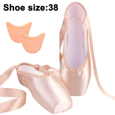 Produktbild von Ballett-Spitzenschuhe Mädchen-Frauen-Band-Ballerina-Schuhe mit Zehenpolstern, 38, Hautrosa