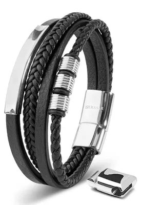 Produktbild von SERASAR Herren Armband 20cm Silber Männer Leder Herrenarmreif Armschmuck