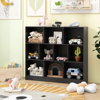 Produktbild von COSTWAY Bücherregal mit 10 Fächern, Standregal mit 3 Ebenen, Würfelregal, Büroregal, Aufbewahrungregal für Wohnzimmer (Schwarz,120 x 24 x 104 cm)