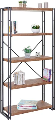 Image de Bibliothèque HWC-A27, Étagère sur pied Étagère de salon, 165x80cm Structure 3D 5 niveaux ~ Aspect chêne sauvage