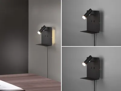 Produktbild von 2er Set LED Wandleuchten mit Schalter, Stecker und USB Ladefunktion, Schwarz