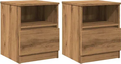 Produktbild von "2026 Aktion"Nachttisch 2er Set, für Schlafzimmer - elegantes Design - Nachtkommode - Artisan-Eiche 40x40x50cm Holzwerkstoff - Nachttische & -schränke NeuMöbel785211
