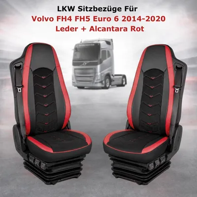 Immagine prodotto di Coprisedili per camion, 1+1, in pelle e Alcantara, per Volvo FH4 FH5 Euro 6, modelli dal 2014 al 2020, colore rosso