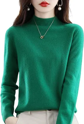 Produktbild von ASKSA Damen Leichter Pullover mit Stehkragen Langarm Strickpullover Pulli Sweatshirt Solid Weich Oberteile, Gruen, S