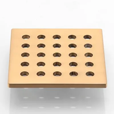 Produktbild von Quadratische Duschablaufabdeckung 9,5 cm, 95 mm, Bodenablaufgitter in gebürstetem Gold