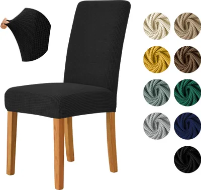 Produktbild von MEBLE ODNOWA, Stuhlhusse, Stuhlbezug, Standardgröße, Jacquard, Schwarz, Karostruktur, elastisch, Stuhlbezüge, Stuhlhussen, maschinenwaschbar