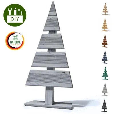 Immagine prodotto di Floranica Albero di Natale DIY in legno 60x27cm Grigio Decorazione natalizia per interni ed esterni albero in legno di larice da personalizzare
