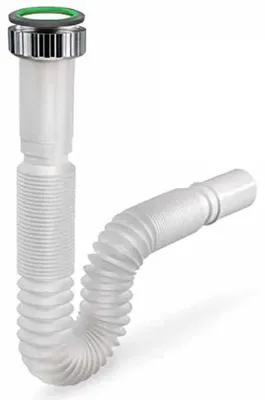 Obrázek produktu pro Flexibilní PVC hadice pro odpad z umyvadla/dřezu – připojení 1 palec (2,54 cm) s objímkou a těsněním – výstup Ø 32 mm – délka nastavitelná