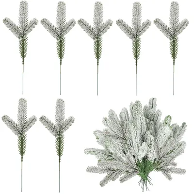 Künstliche Tannenzweige mit Schnee, 24 Stück, 27 cm, Weihnachtsdeko