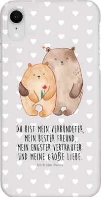 Produktbild von Mr. & Mrs. Panda Iphone XR Handyhülle Bären Liebe - Grau Pastell - Geschenk, Kuscheln, Premium Kunststoff, Handy Case, Hochzeitstag, Blume, Freundin, Umarmung, Verknallt