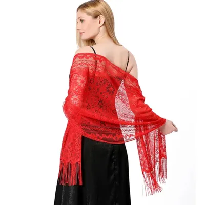 Produktbild von Eleganter roter Spitzen-Schal für stilvolle Outfits KP33774