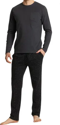 Productafbeelding van Herrenpyjama Atlantic, grijs/zwart, 100% katoen, met ronde hals, maat XXL