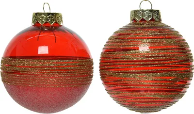 Produktbild von Weihnachtskugeln Kunststoff 8cm mit Streifen 12er Set - Weihnachtsrot