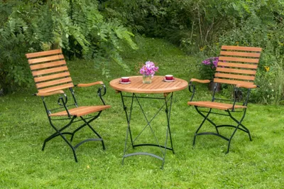 Produktbild von Merxx Gartenmöbelset Schlossgarten 3tlg. Flachstahl mit Eukalyptusbelattung schwarz, natur