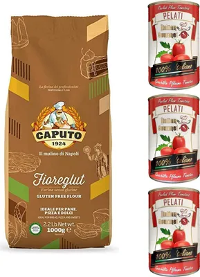 Produktbild von Mulino Caputo Fioreglut Glutenfreies Mehl 1kg + Italian Gourmet 100% italienische geschälte Tomaten dosen 3x 400g