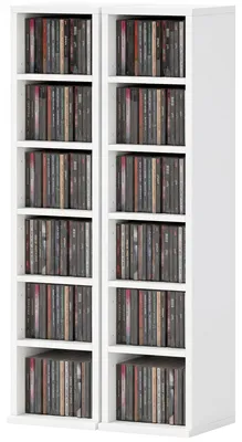 Productafbeelding van HOMCOM CD-, DVD- en Blu-ray-rek, set van 2 met 5 verstelbare legplanken, wit