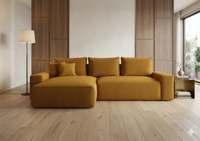 Produktbild von CORNERO Ecksofa mit Schlaffunktion CALIFORNIA in L-Form mit Bettkasten Sofa mit Schlaffunktion Couch mit Stauraum Orange Ottomane links