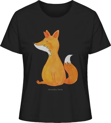 Produktbild von Mr. & Mrs. Panda Baumwoll T-Shirt Damen Einhorn Fuchs Größe M - Schwarz - Geschenk, Fuchshörnchen, Füchse, Unicorn, Oberteil, Kurzarmshirt, Kurzarm, Unicorns, Einhörner