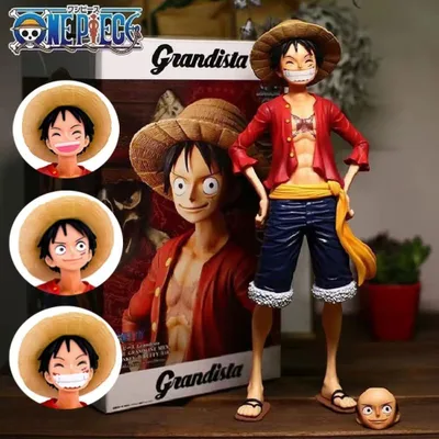 Produktbild von One Piece Luffy Actionfigur 28 cm, Anime Figur mit 3 wechselbaren Gesichtern, Sammlerfigur Geschenk für Fans