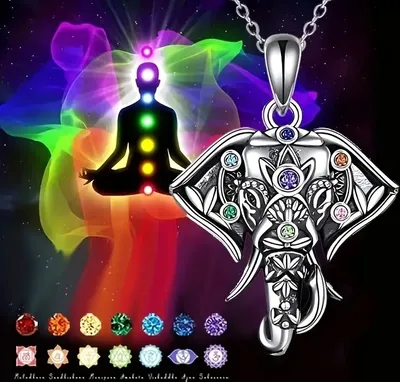Produktbild von GKA 7 Chakra Kette Elefant G3 silber Glückskette Halskette 7 Energie Farben Modeschmuck Damen