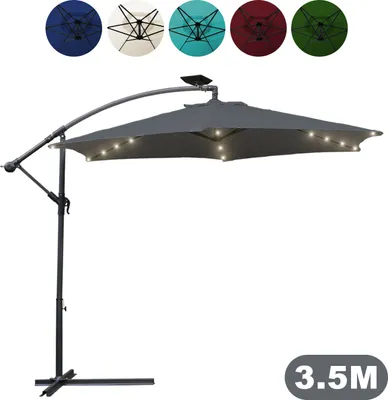 Produktbild von SWANEW Ampelschirm 350cm LED-Beleuchtung & Kurbel - UV-Schutz wasserabweisend knickbar - Sonnenschirm Marktschirm - Grau