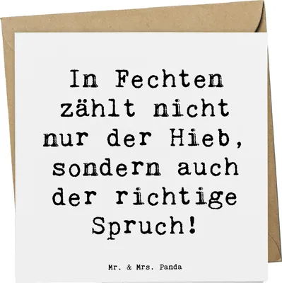 Produktbild von Mr. & Mrs. Panda Glückwunschkarte Spruch Fechten Spruch - Weiß - Geschenk, Grußkarte, Fechtliebhaber, Teamsport, Sportler, doppelkarte, Duell, Sport, faltkarte, Sprüche