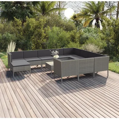 Immagine prodotto di vidaXL Set da giardino lounge da 12 pezzi con cuscini in polyrattan grigio