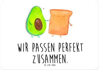 Produktbild von Mr. & Mrs. Panda Schild Avocado Toast DIN A4 - Weiß - Geschenk, Türschild, Liebe, Hochzeit, Toastbrot, Wandbild, Blechschild, Retro, tafel