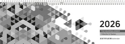 Produktbild von Zettler Tischquerkalender Schwarz 2026 - Bürokalender 30x10 cm, Wochenkalender mit 1 Woche auf 2 Seiten, 3-sprachigem Kalendarium, Spiralbindung & Stundeneinteilung 7-19 Uhr