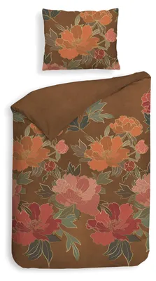 Productafbeelding van Heckettlane dekbedovertrek Francesco Bettbezug - 155x220 cm – 100% katoenen flanel – Hoogwaardige beddengoed met print – Zacht – Ademend en huidvriendelijk – Inclusief kussensloop van 80x80 cm – Oranje